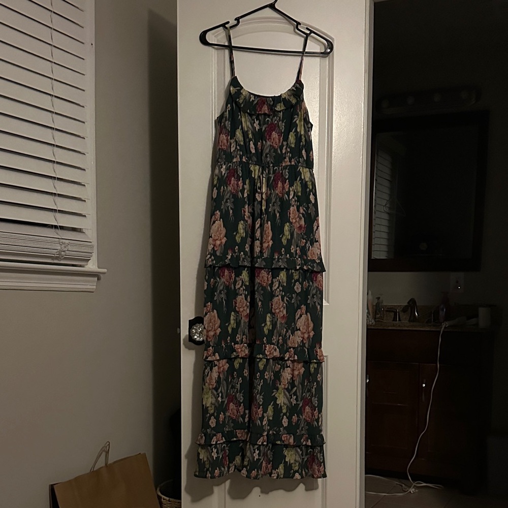 Forever 21 Floral Maxi Dress - Dark Green and Red
